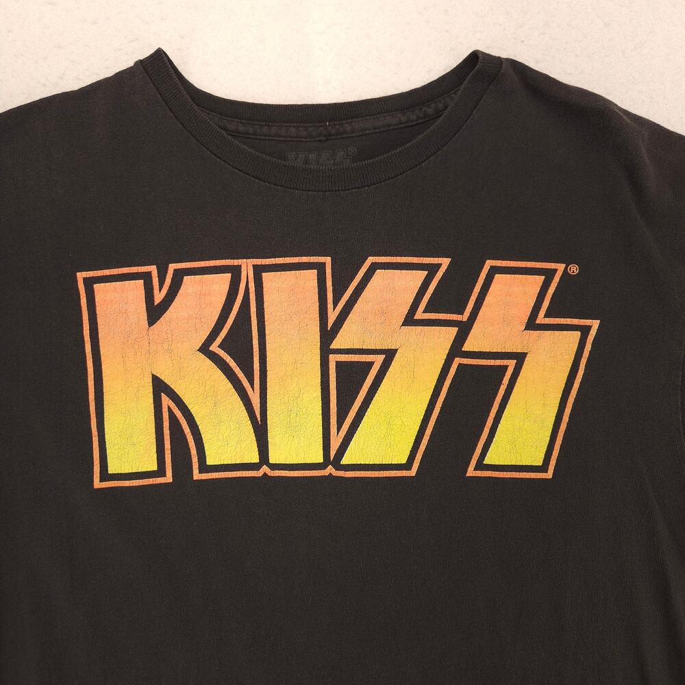 Kiss Band Graphic Short Sleeve Crew Neck T Shirt Mens Size Large L Black Yellow